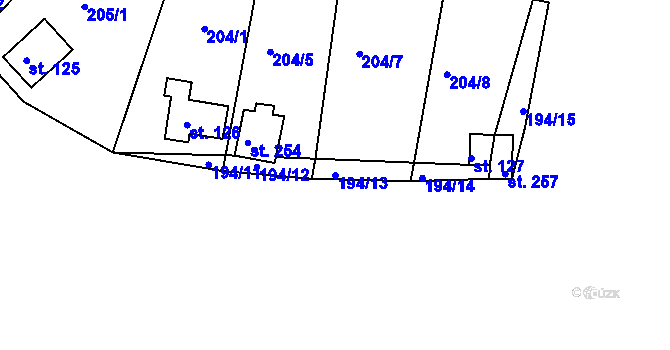 Parcela st. 194/13 v KÚ Hůrky u Rokycan, Katastrální mapa