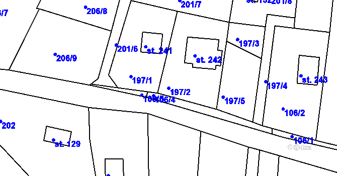 Parcela st. 197/2 v KÚ Hůrky u Rokycan, Katastrální mapa