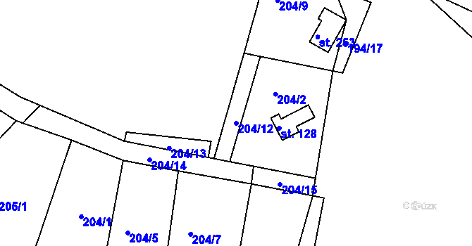 Parcela st. 204/12 v KÚ Hůrky u Rokycan, Katastrální mapa