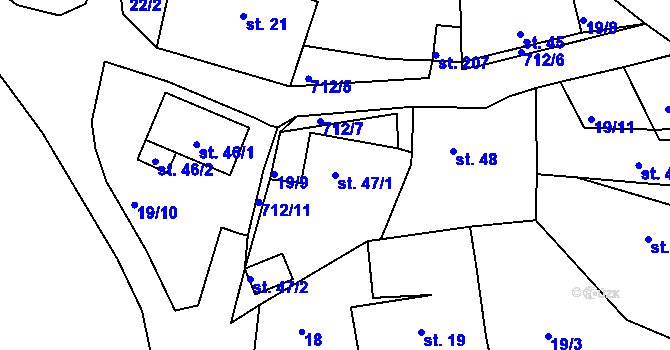 Parcela st. 47/1 v KÚ Hůrky u Rokycan, Katastrální mapa