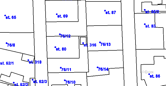 Parcela st. 316 v KÚ Hůrky u Rokycan, Katastrální mapa