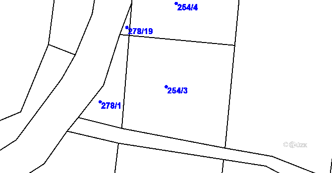 Parcela st. 254/3 v KÚ Hůrky u Rokycan, Katastrální mapa