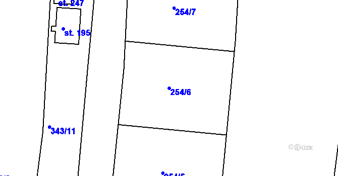 Parcela st. 254/6 v KÚ Hůrky u Rokycan, Katastrální mapa