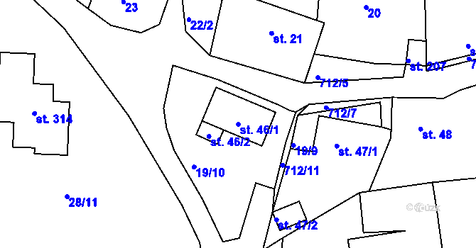 Parcela st. 46/1 v KÚ Hůrky u Rokycan, Katastrální mapa