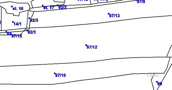 Parcela st. 97/12 v KÚ Hůrky u Rokycan, Katastrální mapa