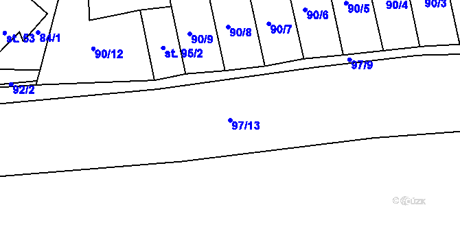 Parcela st. 97/13 v KÚ Hůrky u Rokycan, Katastrální mapa
