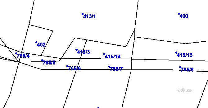Parcela st. 415/14 v KÚ Hůrky u Rokycan, Katastrální mapa