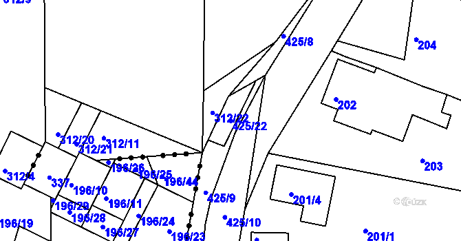 Parcela st. 425/22 v KÚ Hůry, Katastrální mapa