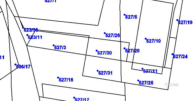 Parcela st. 527/30 v KÚ Hůry, Katastrální mapa