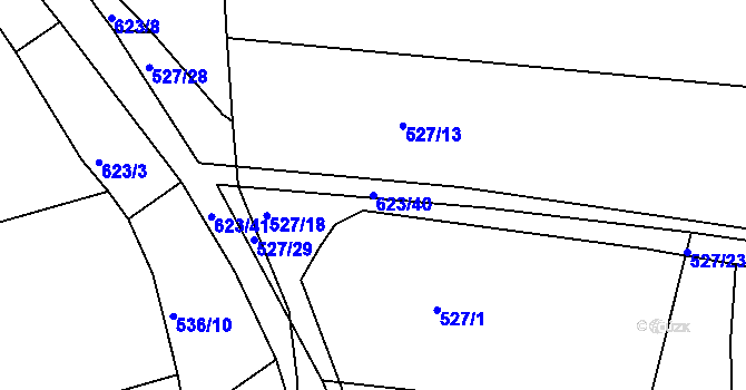 Parcela st. 623/40 v KÚ Hůry, Katastrální mapa