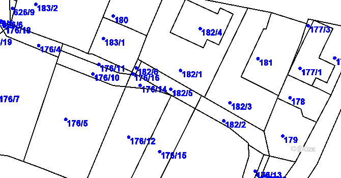 Parcela st. 182/5 v KÚ Hůry, Katastrální mapa