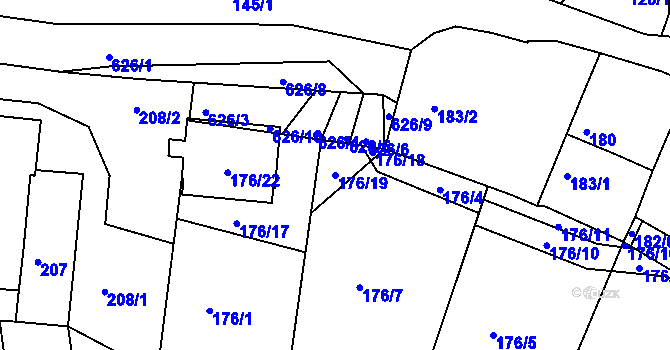 Parcela st. 176/19 v KÚ Hůry, Katastrální mapa
