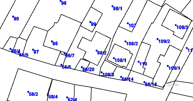 Parcela st. 98/2 v KÚ Hůry, Katastrální mapa