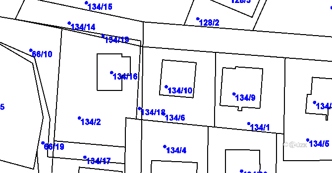 Parcela st. 134/10 v KÚ Hůry, Katastrální mapa
