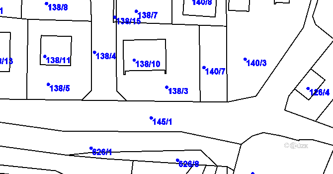 Parcela st. 138/3 v KÚ Hůry, Katastrální mapa