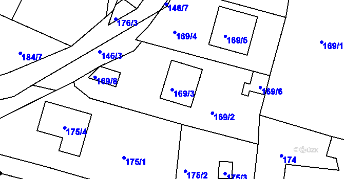 Parcela st. 169/3 v KÚ Hůry, Katastrální mapa