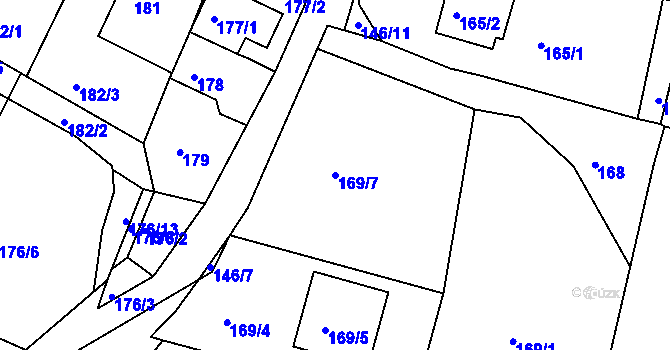 Parcela st. 169/7 v KÚ Hůry, Katastrální mapa