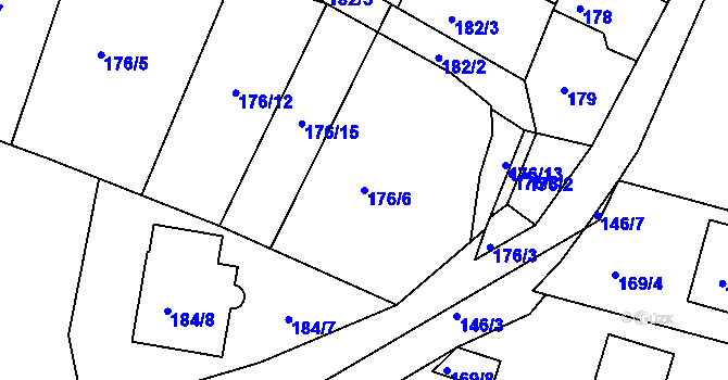 Parcela st. 176/6 v KÚ Hůry, Katastrální mapa