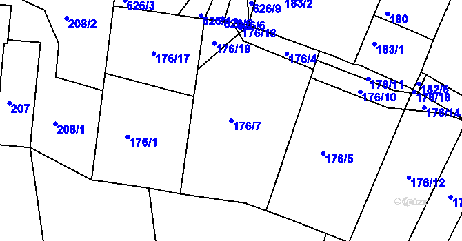 Parcela st. 176/7 v KÚ Hůry, Katastrální mapa