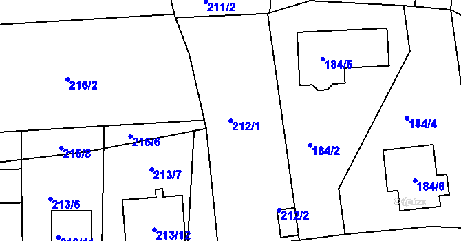 Parcela st. 212/1 v KÚ Hůry, Katastrální mapa