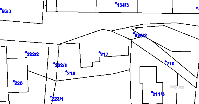 Parcela st. 217 v KÚ Hůry, Katastrální mapa