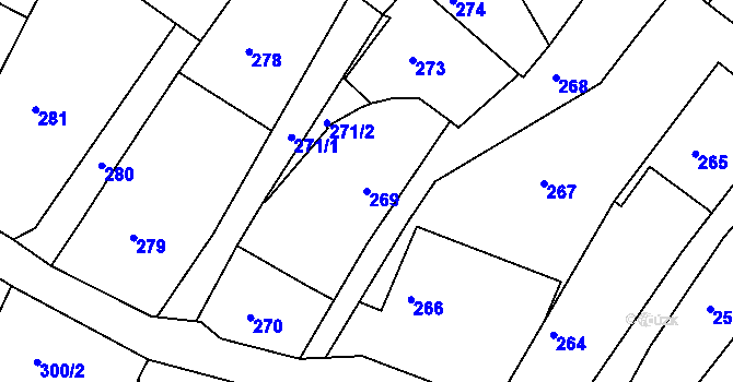 Parcela st. 269 v KÚ Hůry, Katastrální mapa