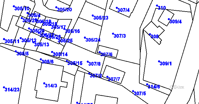 Parcela st. 307/6 v KÚ Hůry, Katastrální mapa