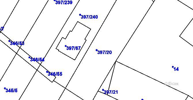 Parcela st. 397/20 v KÚ Hůry, Katastrální mapa