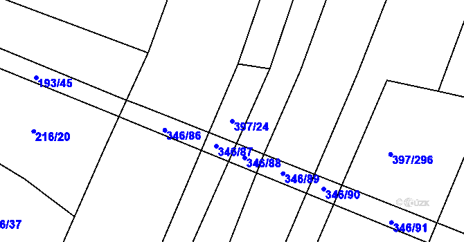 Parcela st. 397/24 v KÚ Hůry, Katastrální mapa