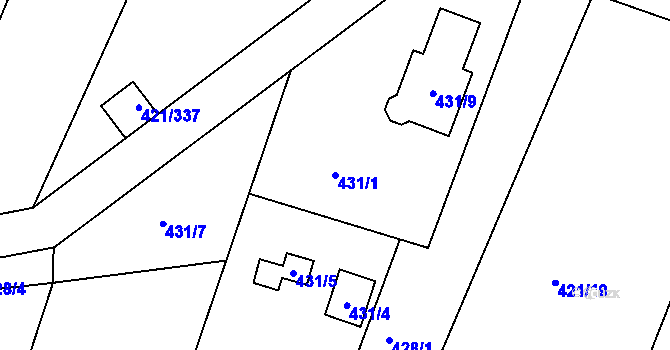Parcela st. 431/1 v KÚ Hůry, Katastrální mapa