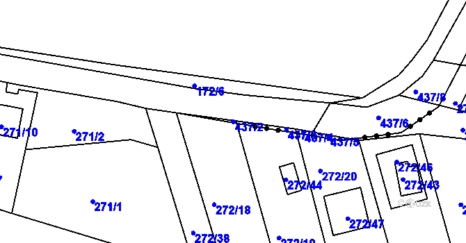 Parcela st. 437/2 v KÚ Hůry, Katastrální mapa