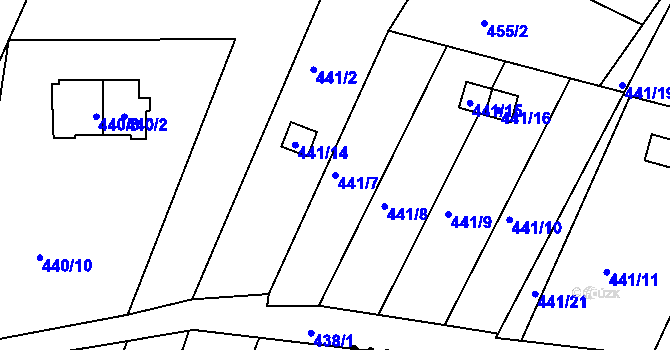 Parcela st. 441/7 v KÚ Hůry, Katastrální mapa