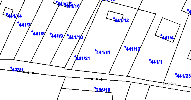 Parcela st. 441/11 v KÚ Hůry, Katastrální mapa