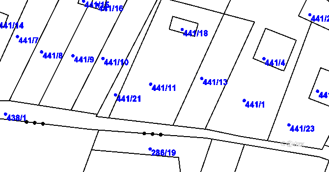 Parcela st. 441/12 v KÚ Hůry, Katastrální mapa