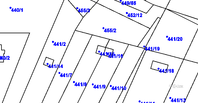 Parcela st. 441/15 v KÚ Hůry, Katastrální mapa