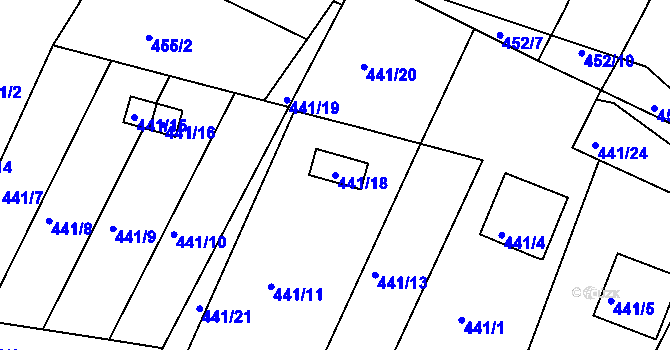 Parcela st. 441/18 v KÚ Hůry, Katastrální mapa