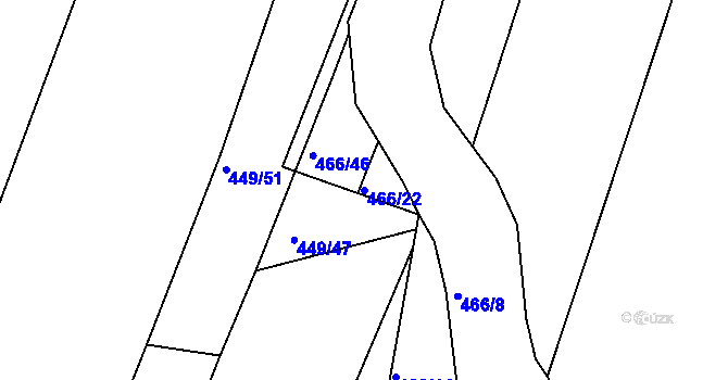 Parcela st. 466/22 v KÚ Hůry, Katastrální mapa