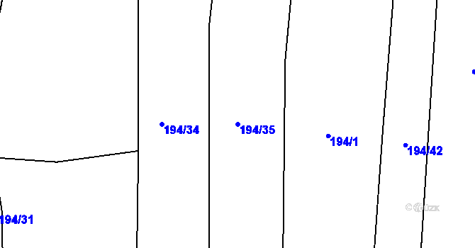 Parcela st. 194/35 v KÚ Hůry, Katastrální mapa