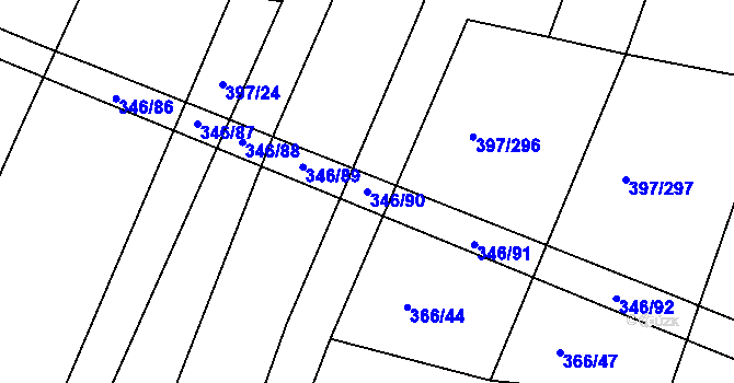 Parcela st. 346/90 v KÚ Hůry, Katastrální mapa