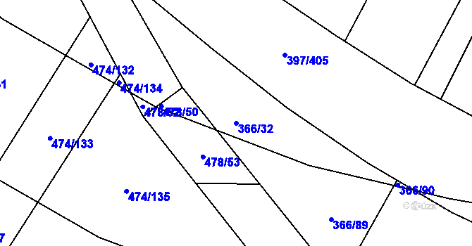 Parcela st. 366/32 v KÚ Hůry, Katastrální mapa
