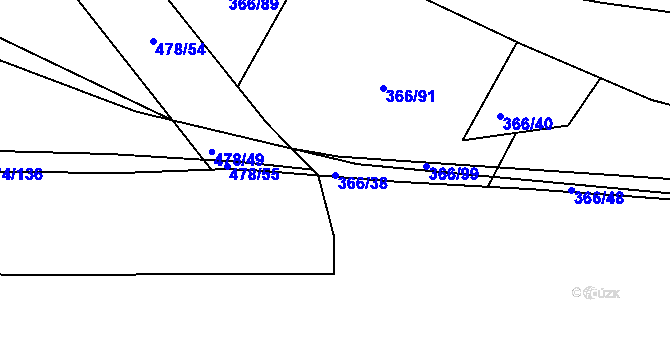 Parcela st. 366/38 v KÚ Hůry, Katastrální mapa