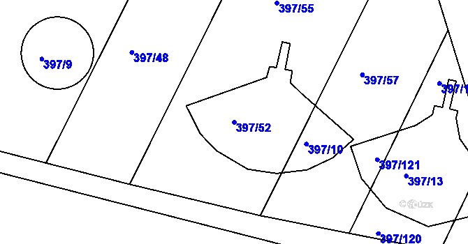 Parcela st. 397/52 v KÚ Hůry, Katastrální mapa