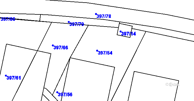 Parcela st. 397/54 v KÚ Hůry, Katastrální mapa