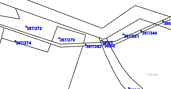 Parcela st. 397/343 v KÚ Hůry, Katastrální mapa