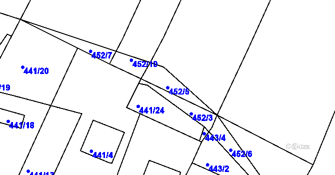 Parcela st. 452/5 v KÚ Hůry, Katastrální mapa