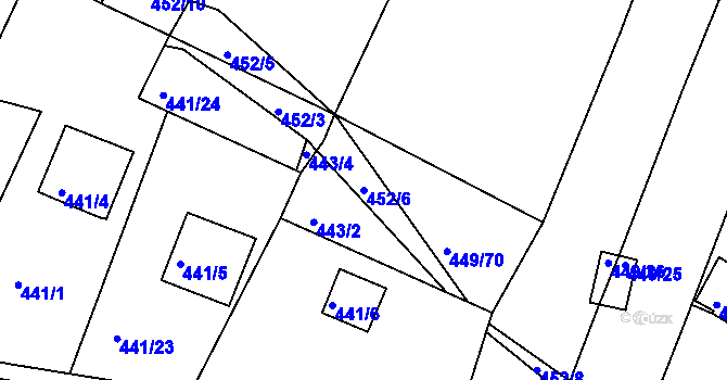 Parcela st. 452/6 v KÚ Hůry, Katastrální mapa