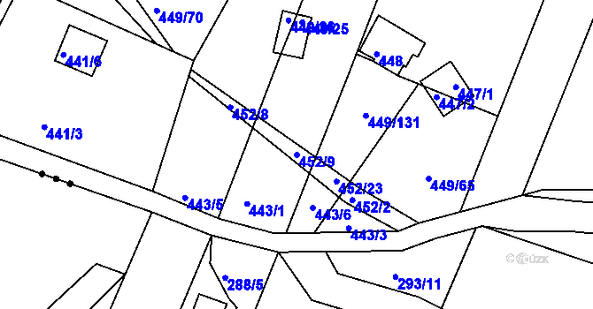Parcela st. 452/9 v KÚ Hůry, Katastrální mapa