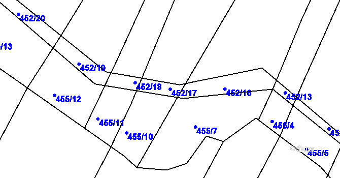 Parcela st. 452/17 v KÚ Hůry, Katastrální mapa