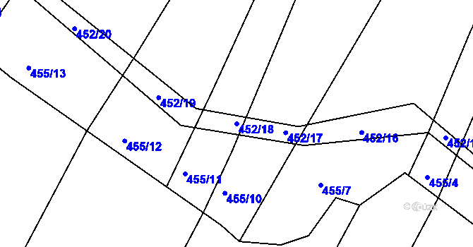 Parcela st. 452/18 v KÚ Hůry, Katastrální mapa
