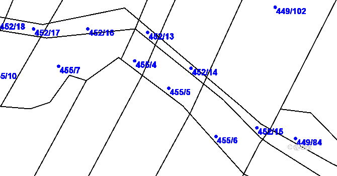 Parcela st. 455/5 v KÚ Hůry, Katastrální mapa